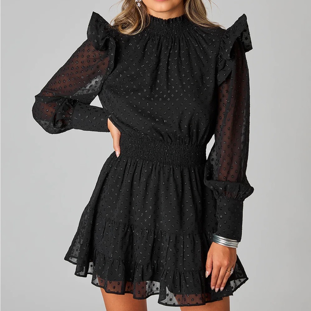 BuddyLove Tally Elastic Waist Mini Dress - Black Quartz - S / Black / Solids